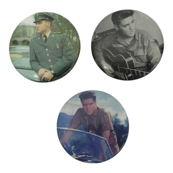 Elvis Presley Army Blue Hawaii Pinbacks Vintage Buttons Badges Memorabilia - Picture 1 of 9